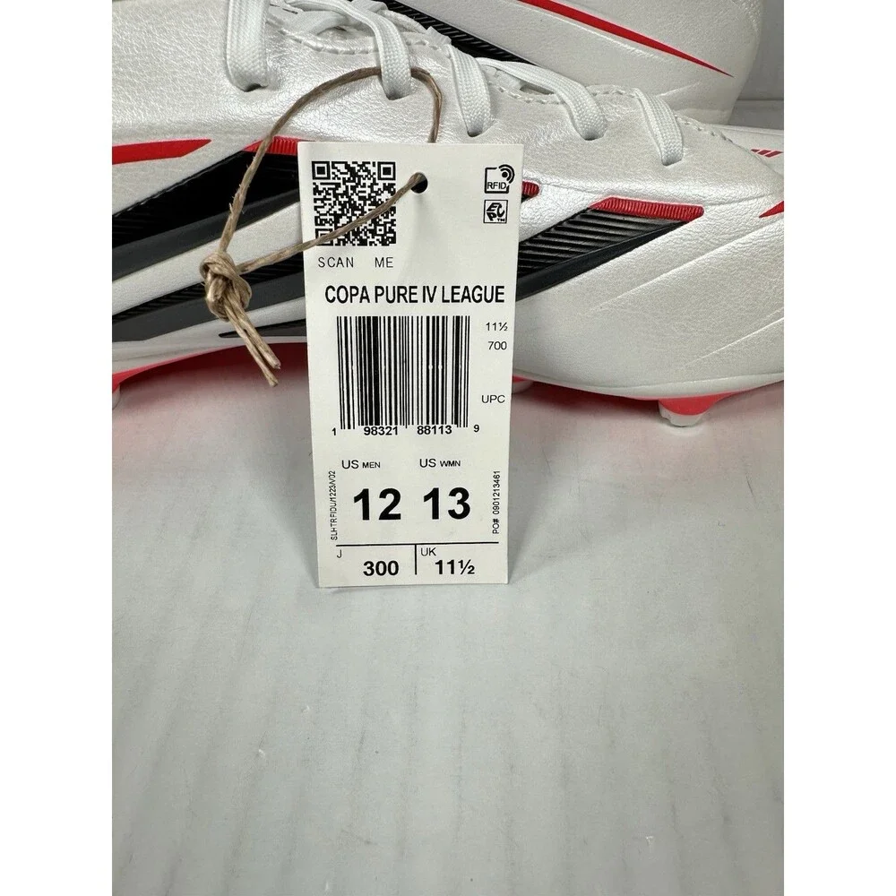 Size 12 adidas Copa Pure IV League Firm Ground Soccer Cleats Mens White Shoes